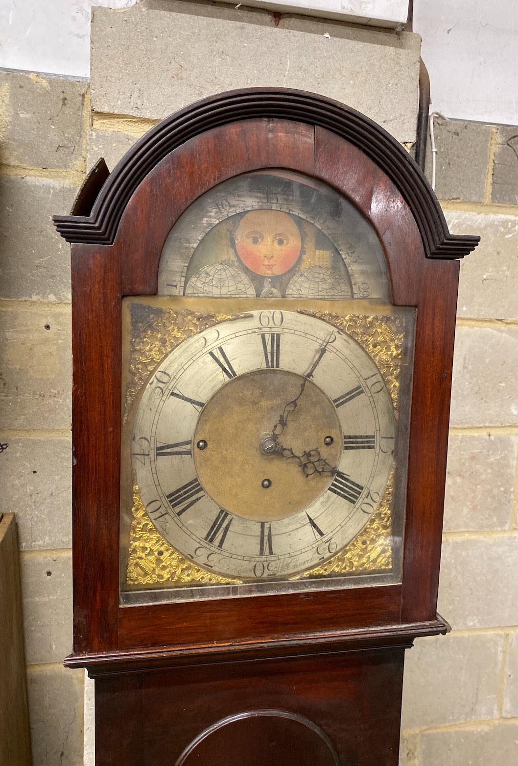 An early 19th century mahogany musical eight day longcase clock striking on eight bells, height 203cm